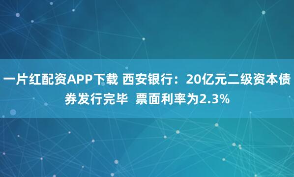 一片红配资APP下载 西安银行：20亿元二级资本债券发行完毕  票面利率为2.3%